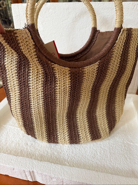 Esmara Handbags - NWT Striped Crochet Tote Bag with Round Handles - Brown & Cream